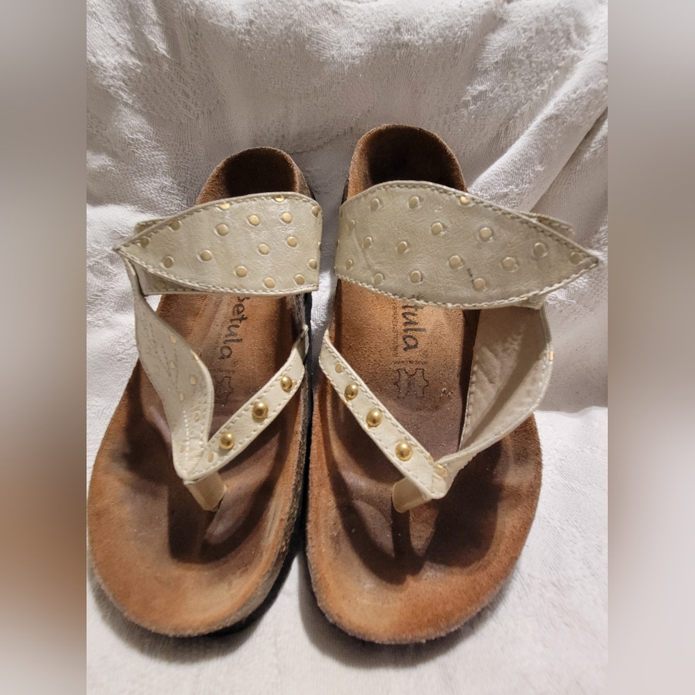 Women's Birkenstock Betula Cream/Beige Bombay Leaf Leather Slide Sandals